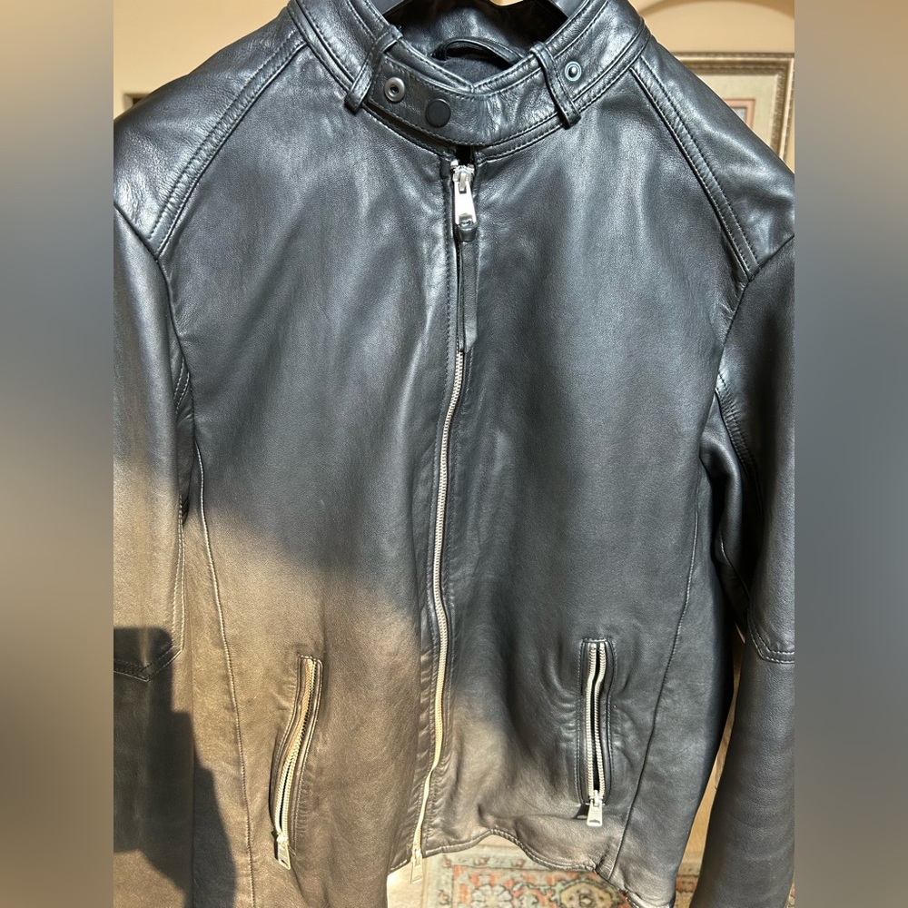 All Saints Black Leather Bomber Jacket